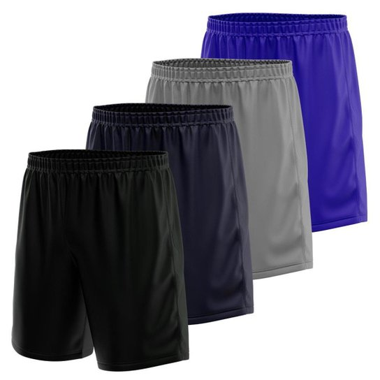 Kit 4 Calção Short Futebol Basquete Vôlei Bermuda Dry Treino Academia - Preto+Marinho