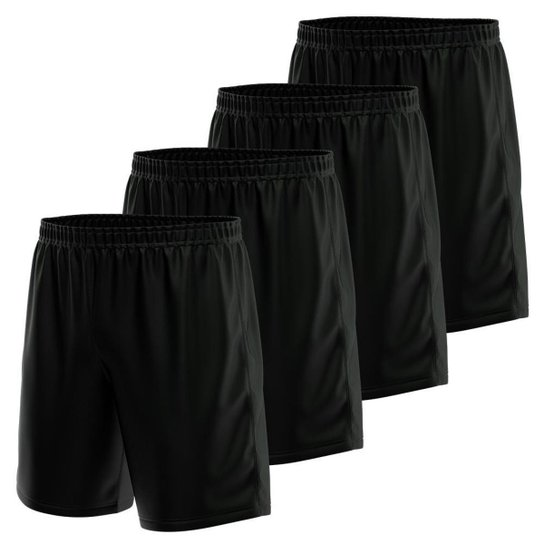 Kit 4 Calção Short Futebol Basquete Vôlei Bermuda Dry Treino Academia - Preto
