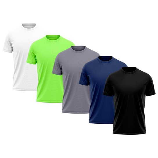 Kit 5 Camiseta Masculina Dry Proteção Solar UV Térmica Academia Treino Camisa Praia Camisetas - Preto+Azul