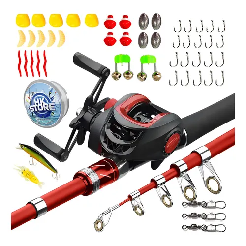 Kit Carretilha De Pesca+2,4m 80lb Vara 50 Acessórios