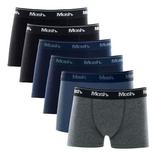 Kit Com 6 Cueca Boxer Algodão Cotton Menino Elastico Mash