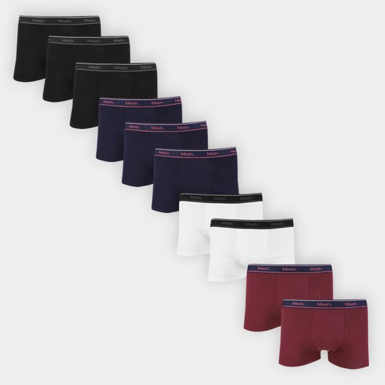 Kit Cueca Boxer Mash Cotton Elástico 10 Peças - Preto+Vinho