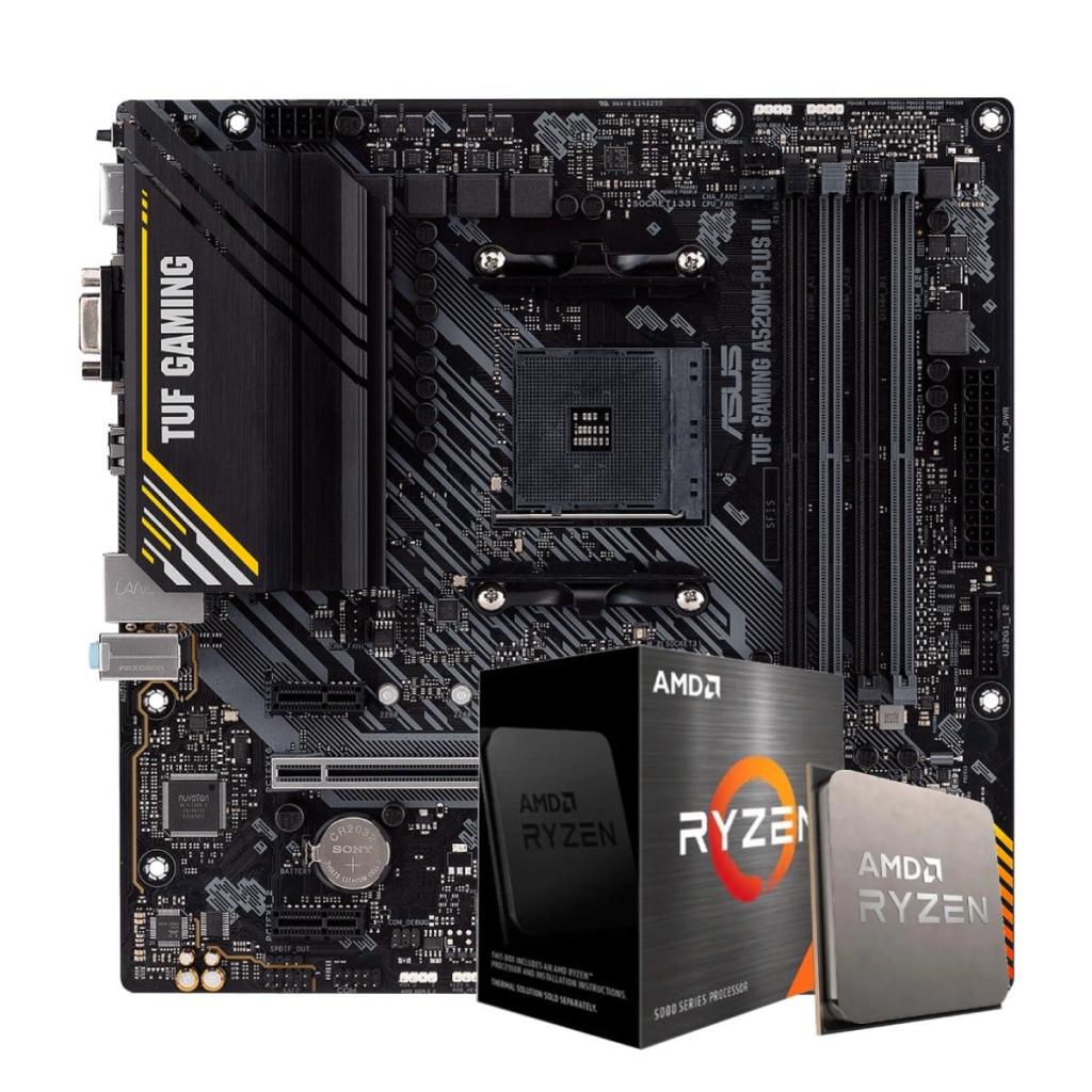 Kit Upgrade, AMD Ryzen 5 5500 + Placa Mãe Asus TUF Gaming A520M-PLUS II