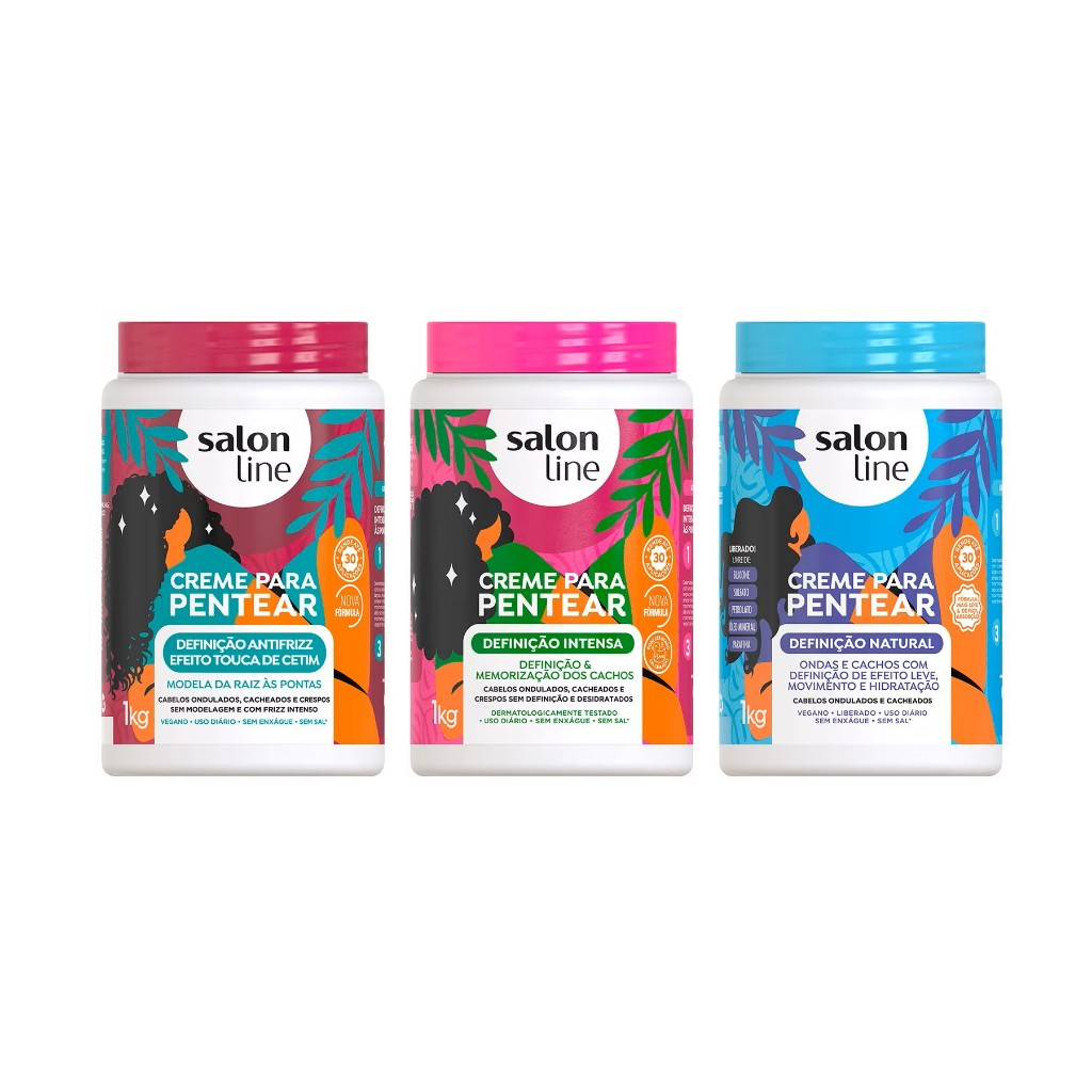 Kit com 3 Cremes Para Pentear Definição Salon Line