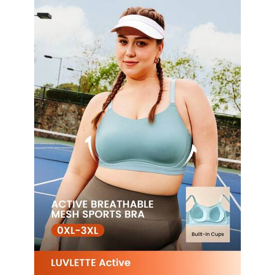 LUVLETTE Top Esportivo Regata Plus Blue com Suporte Médio, Respirável, Casual-Esportivo, Básico, Ativo, Tamanho Livre, Sutiã Liberdade