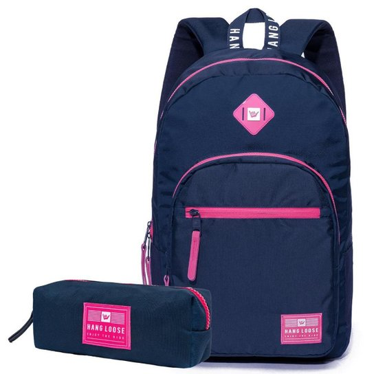 MOCHILA HANG LOOSE + ESTOJO WAKI ORIGINAL AZUL 20 Litros - Azul+Rosa