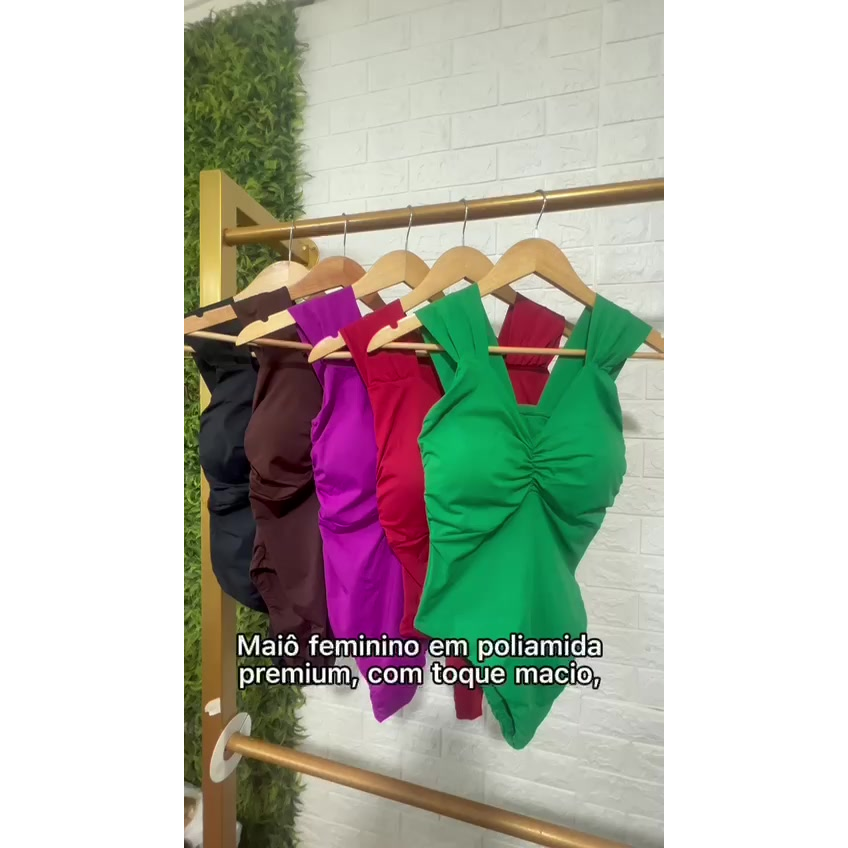 Maiô Body Feminino Moda Praia Bojo Franzido Alça Larga Forrado De Banho