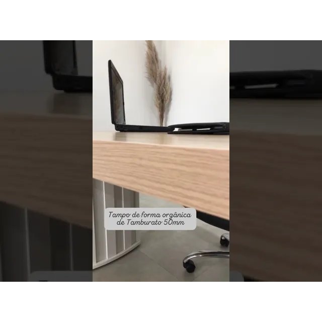 Mesa Para Escritório 200cm Curvas Orgânicas Tampo Tamburato Diretor  Carvalho/Branco