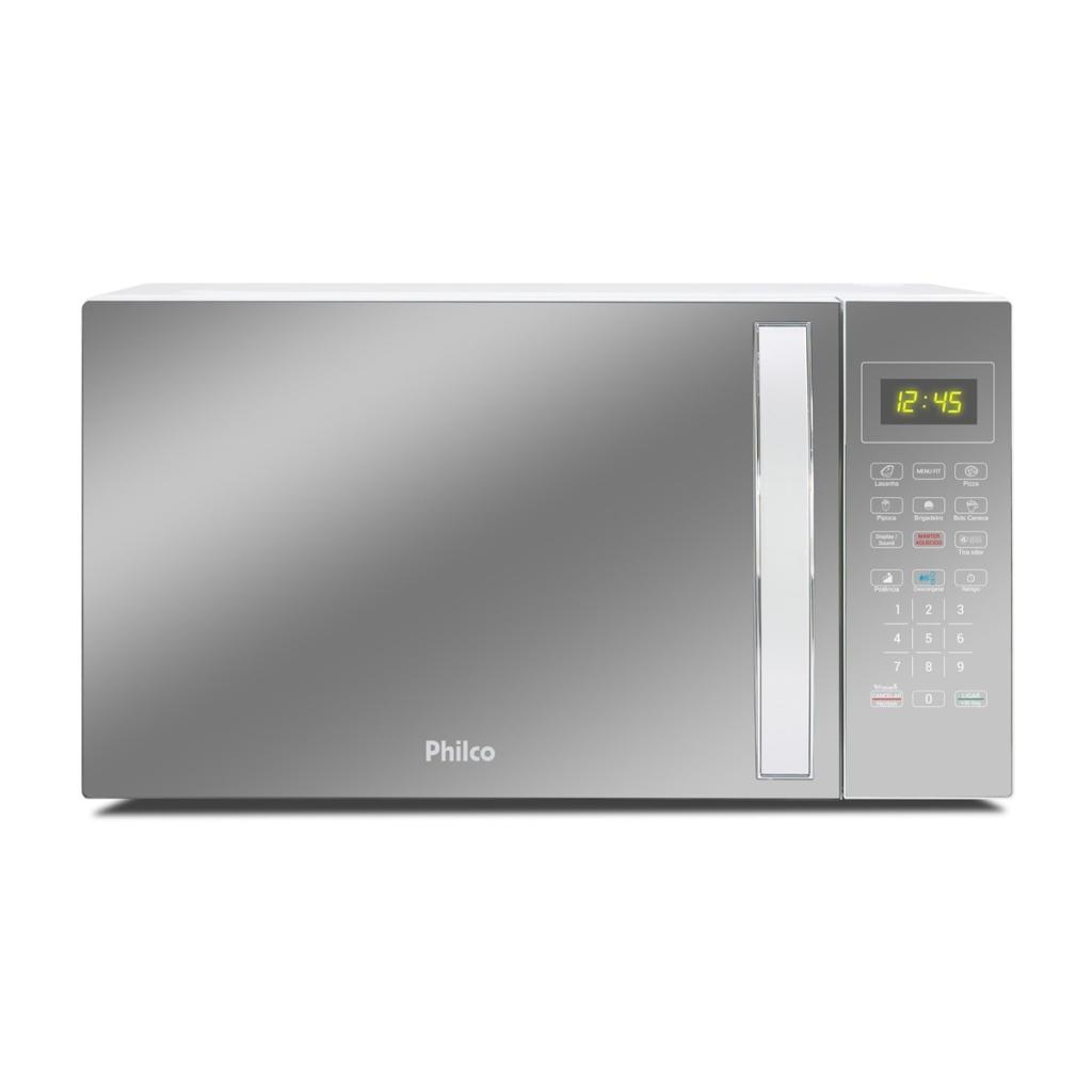 Micro-ondas Philco 33 Litros Limpa Fácil 1400W PMO38E - Laterais Branco e Frontal Espelhado 110V