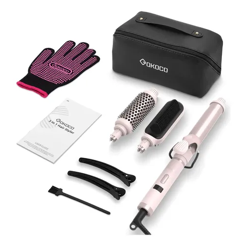 Modelador De Cachos 3 Em 1 Gokoco Gd034 Controle Temperatura Cor Rosa
