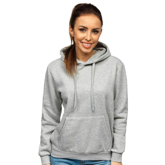 Moletom Feminino Liso Abrigo Blusa Moleton Casaco com Capuz - Cinza
