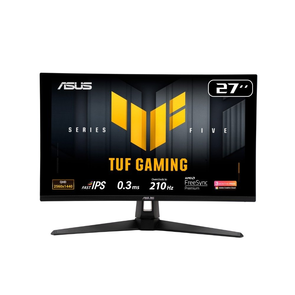 Monitor Gamer ASUS TUF 27", QHD, 210Hz, 0.3ms, Fast IPS, G-Sync Comp, FreeSync Premium, HDR10, Som Integrado - VG27AQ5A