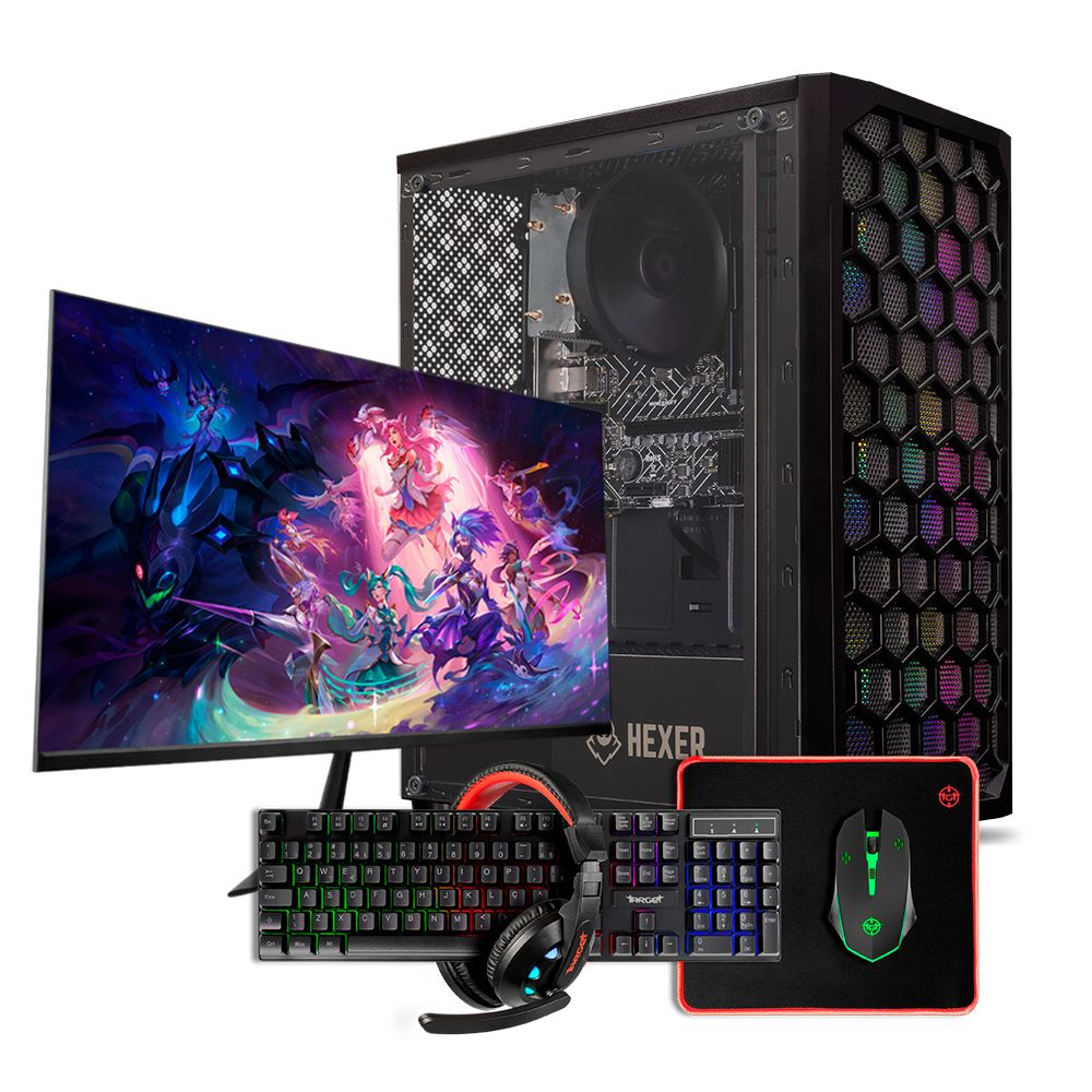 PC Completo Mancer Draco II, AMD RYZEN 3 3200G, 8GB DDR4, SSD 240GB + Monitor + Kit Periféricos