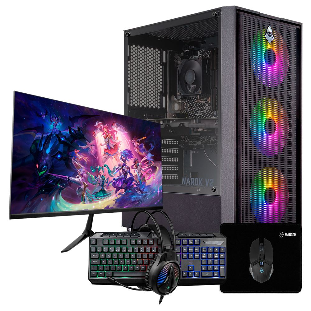 PC Gamer Completo Mancer Krampus II, AMD Ryzen 5 5500, GeForce RTX 3060 12GB, 16GB DDR4, SSD 480GB + Monitor + Kit Periféricos