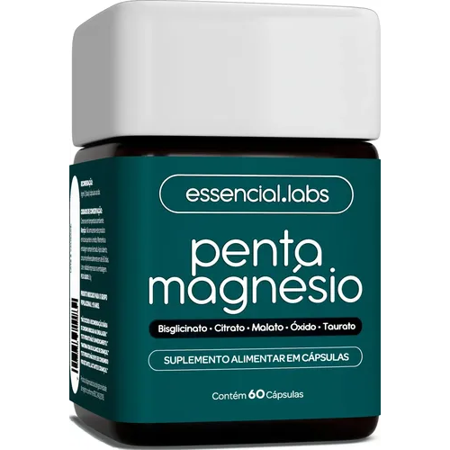 PENTA MAGNÉSIO - Dimalato + Bisglicinato + Citrato + Taurato + Óxido de Magnésio - A Combinação Perfeita de 5 Magnésios com Máxima Pureza e Biodisponibilidade - 60 Cápsulas