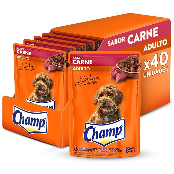 Pack Ração Úmida Champ Sachê Cães Adultos Sabor Caseiro Carne 85g - 40 unidades