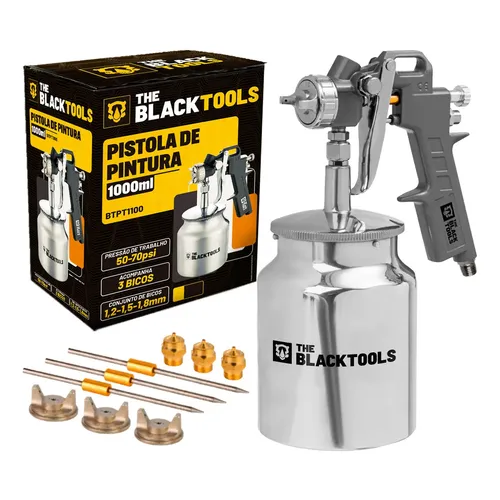 Pistola Pintura Sucção 1000ml 3 Bicos 1.2 1.5 1.8 BTPT1100 Profissional The Black Tools