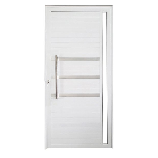 Porta Lambril de Alumínio Direita 210 X 80cm com Friso e Visor Linha Veneza Esquadrias Bergamo Branco