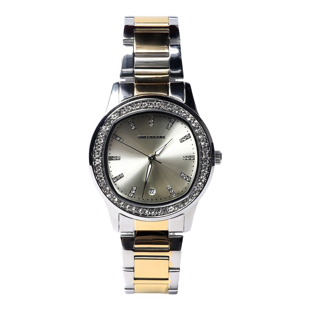 Relógio Analógico Feminino Chille Beans Pedrarias Prata Dourado - RE.MT.1800.0721 P