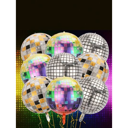 SHEIN 1/4 Peças Balões Bola de Discoteca 22 Polegadas Balões de Folha de Alumínio 4D Disco, Balões de Hélio Gigantes Espelhados Metálicos para Suprimentos de Festa de Dança dos Anos 80 e 90, Despedida de Solteira, Aniversário