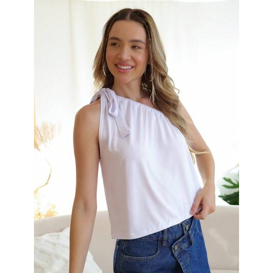 SHEIN BATA UM OMBRO SÓ COM NÓ OMBRO AMPLO BASICO BRANCO FEMININO
