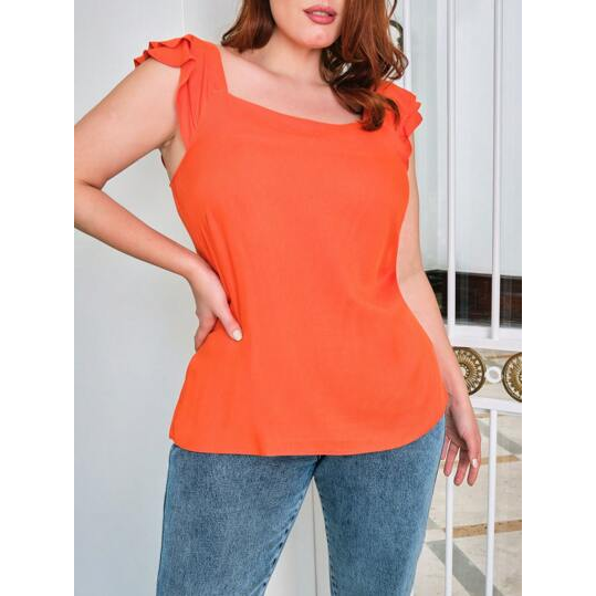 SHEIN Blusa De Viscose Com Manga Babado Curve