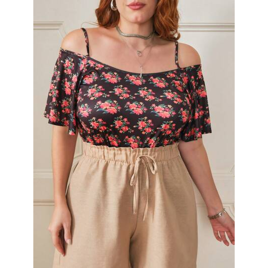 SHEIN Blusa Manga Ombro a Ombro Curve