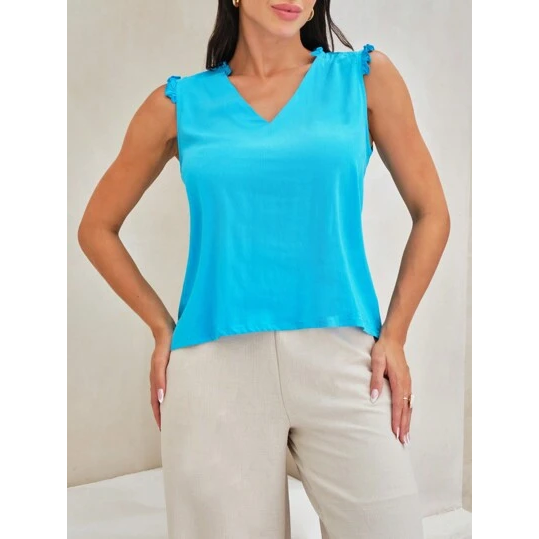 SHEIN Blusa Regata alça larga com babados Feminina