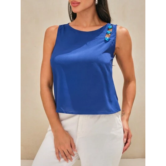 SHEIN Blusa regata lisa elegante aplique no ombro feminino