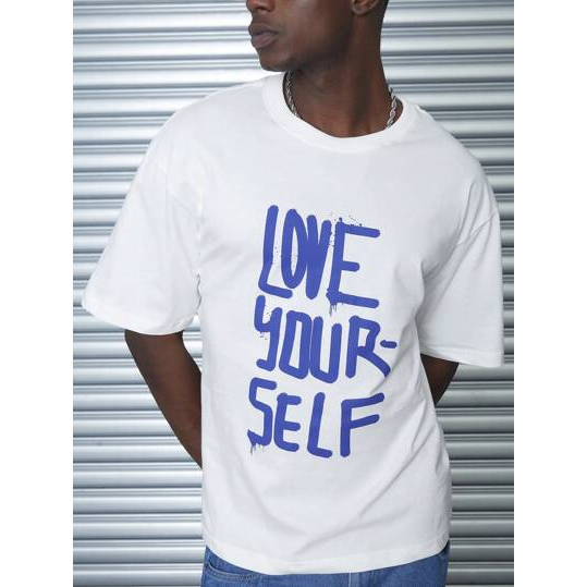 SHEIN Camiseta  Casual Love Yourself Confort Masculino Algodão Branco