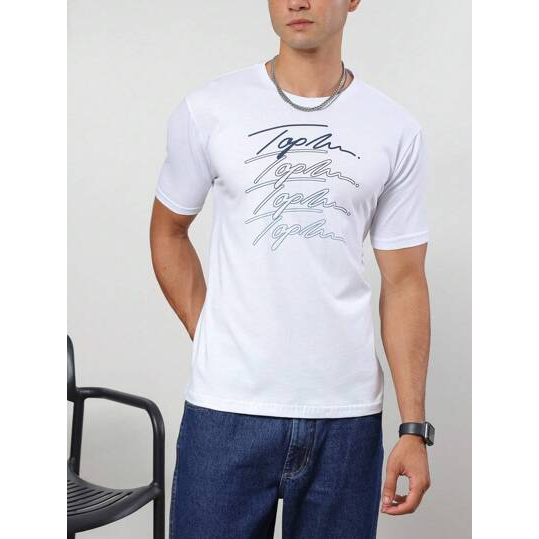 SHEIN Camiseta Malha Manga Curta Estampa Frontal Masculino