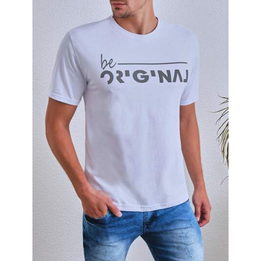 SHEIN Camiseta Malha Manga Curta Estampa Frontal Masculino