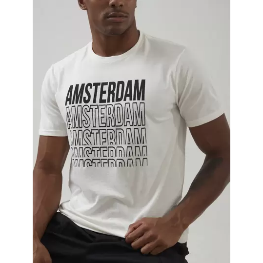 SHEIN Camiseta manga curta Casual Amsterdam Confort Masculino Algodão Branco