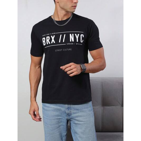 SHEIN Camiseta manga curta Casual BRX NY Confort Masculino Algodão Preto
