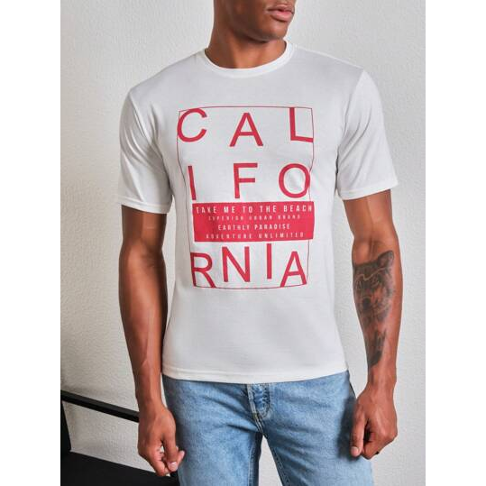 SHEIN Camiseta manga curta Casual California Confort Masculino Algodão Branco