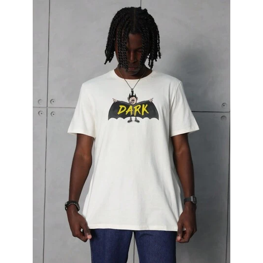 SHEIN Camiseta manga curta Casual Dark Confort Masculino Algodão Offwhite