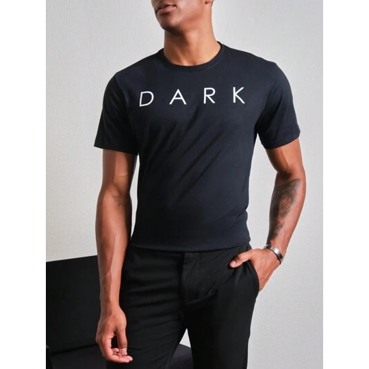SHEIN Camiseta manga curta Casual Dark Confort Masculino Algodão Preto
