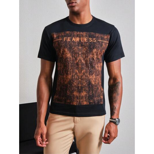 SHEIN Camiseta manga curta Casual Fearless Confort Masculino Algodão Preto