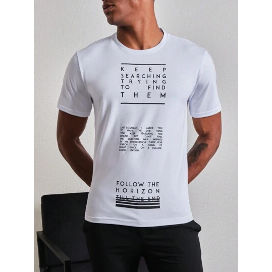 SHEIN Camiseta manga curta Casual Follow the Horizon Confort Masculino Algodão Branco