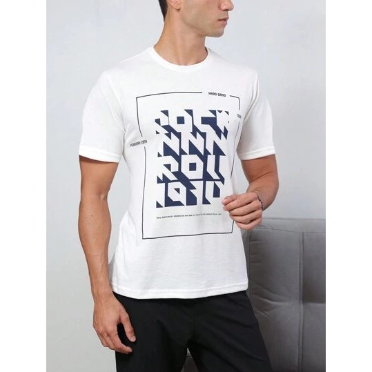 SHEIN Camiseta manga curta Casual Formas Confort Masculino Algodão Branco