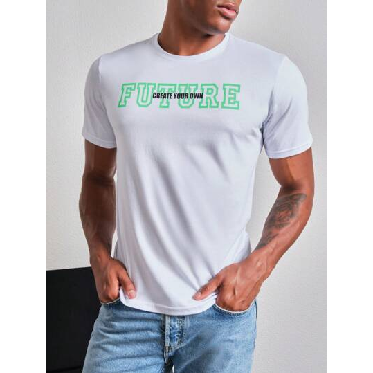SHEIN Camiseta manga curta Casual Future Confort Masculino Algodão Branco