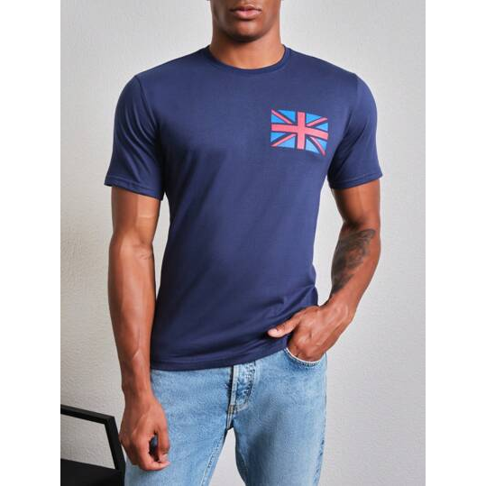 SHEIN Camiseta manga curta Casual Inglaterra Confort Masculino Algodão Azul