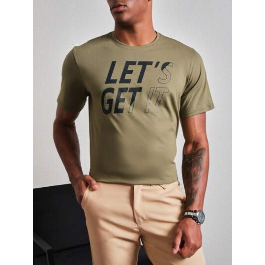 SHEIN Camiseta manga curta Casual Lets Get It Confort Masculino Algodão Verde
