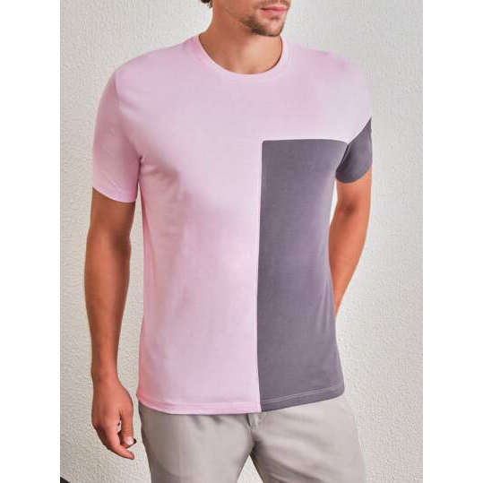SHEIN Camiseta manga curta Casual Recortes Confort Masculino Algodão Rosa