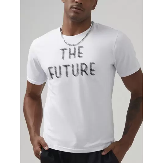 SHEIN Camiseta manga curta Casual The Future Confort Masculino Algodão Branco