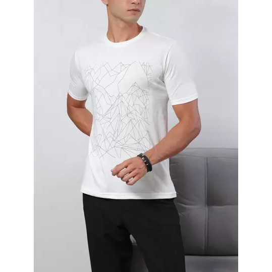 SHEIN Camiseta manga curta Casual Traços Confort Masculino Algodão Branco