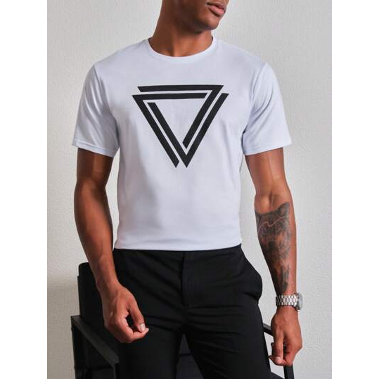 SHEIN Camiseta manga curta Casual Triangulos Confort Masculino Algodão Branco
