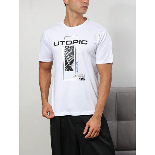 SHEIN Camiseta manga curta Casual Utopic Confort Masculino Algodão Branco