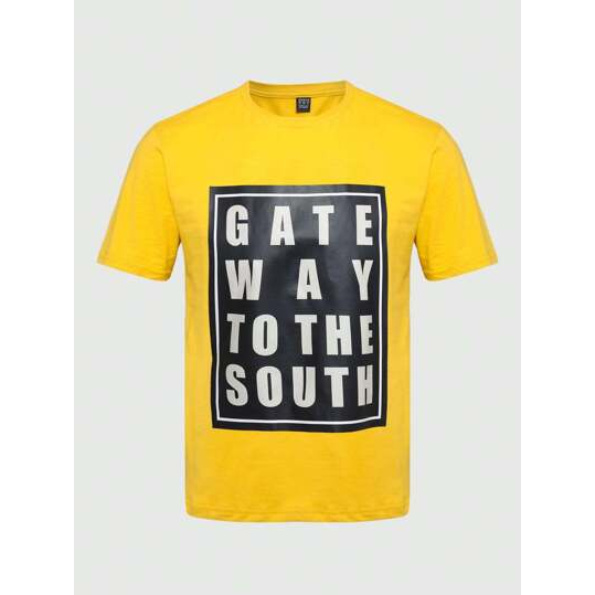 SHEIN Camiseta manga curta Casual Way to the South Confort Masculino Algodão Amarelo