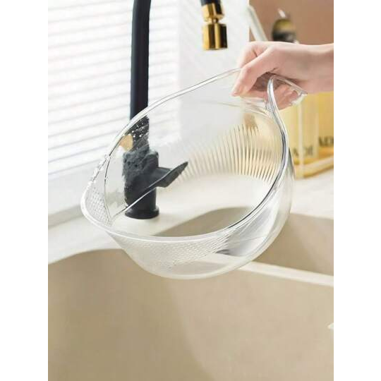 SHEIN Escorredor de Plástico com Alça, Cesta Coadora Transparente para Lavar Arroz, Vegetais, Preparar Saladas, Escorredor de Cozinha, Seguro para Lavar na Máquina de Lavar Louça, Organizador de Armazenamento